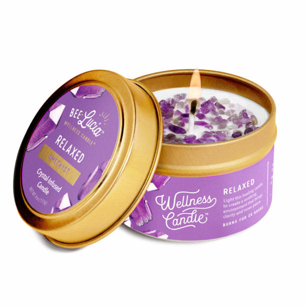 Relaxed Wellness Candle with Amethyst Crystals - 4 oz
