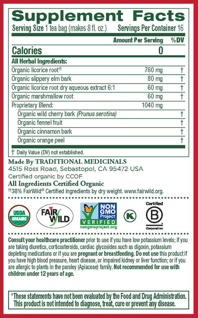 Organic Throat Coat Tea - 16 teabags
