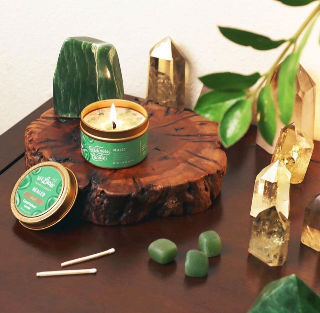 Healed Wellness Candle with Jade Crystals - 4 oz